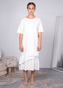 ROUND NECK RUFFED FRONT BOTTOM COTTON DRESS 1072 - فستان