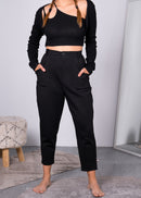 TWO PIECES SIDE STRIPED LONG SLEEVES CROP TOP 2236 - توب