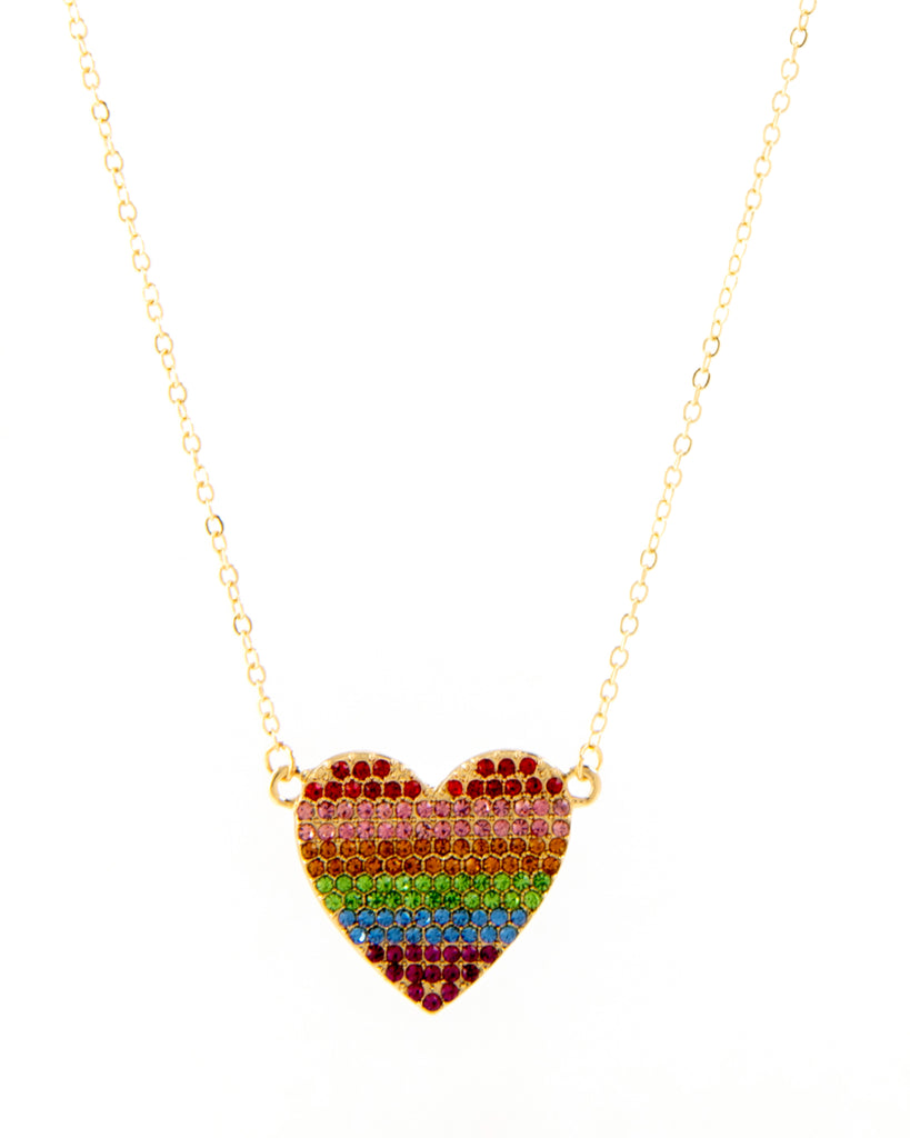 MULTI COLOR FULL CRYSTAL HEART GOLD PLATED NECKLACE 2481 - قلادة