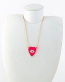 SOLID HEART EVIL EYE STONE-CRYSTAL GOLD PLATED NECKLACE 2479 - قلادة