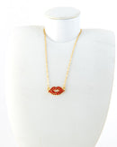 SPARKLE REEL CRYSTAL LIP GOLD PLATED NECKLACE 2483 - قلادة