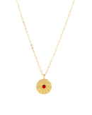ROUND EVIL EYE RED CENTERED GOLD PLATED PENDANT NECKLACE 2433 - قلادة