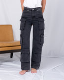 High Waisted Flap Pocket Cargo Jeans 2692 - بنطلون