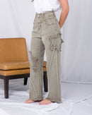 High Waist Raw trim wide leg jeans 2694 - بنطلون