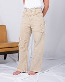 High Waist Raw trim wide leg jeans 2694 - بنطلون