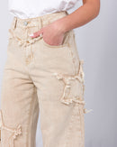 High Waist Raw trim wide leg jeans 2694 - بنطلون