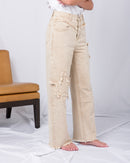 High Waist Raw trim wide leg jeans 2694 - بنطلون