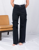 High Waist Raw trim wide leg jeans 2694 - بنطلون