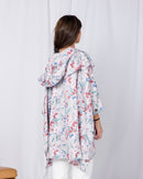Floral print flap pocket grommet cloak sleeve drawstring hooded Jacket 2707 - جاكيت