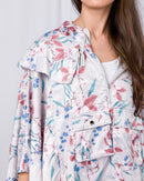 Floral print flap pocket grommet cloak sleeve drawstring hooded Jacket 2707 - جاكيت