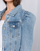 Cropped Puff Sleeve Button-Front Denim Jacket 2679 - جاكيت