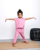 ROUND NECK SLEEVELESS W/GATHERED BOTTOM PANT KIDS ACTIVEWEAR  2343 - ملابس اطفال رياضية