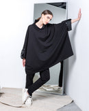 Oversized High neck design with short leather sleeves, Regular fit pants with leather design Activewear2581 - ملابس رياضية