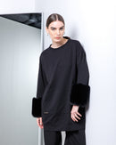 Round neck with front pocket design and long sleeves w/wide fur, Straight cut pant activewear 2585 - ملابس رياضية