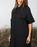 COLLAR PLAIN BUTTONED W/FRONT BIG POCKET COTTON DRESS 2397 - فستان