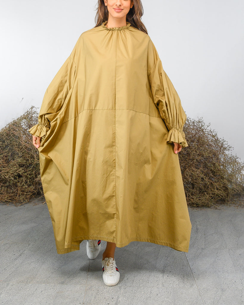 OVERSIZED GATHERED NECK BAT SLEEVES DRESS 2404 - فستان