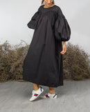 ROUND NECK FRONT/BACK GATHERED W/SLEEVES DESIGN MIX COTTON DRESS 2396 - فستان