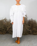 ROUND NECK WAISTED GATHERED LACE SHOULDER AND SLEEVES DRESS 2401 - فستان