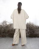 ROUND NECK FRONT POCKET ELASTIC GATHERED BOTTOM W/ELASTIC WAISTED WIDE LEG PANTS COTTON ACTIVEWEAR 2478 - ملابس رياضية