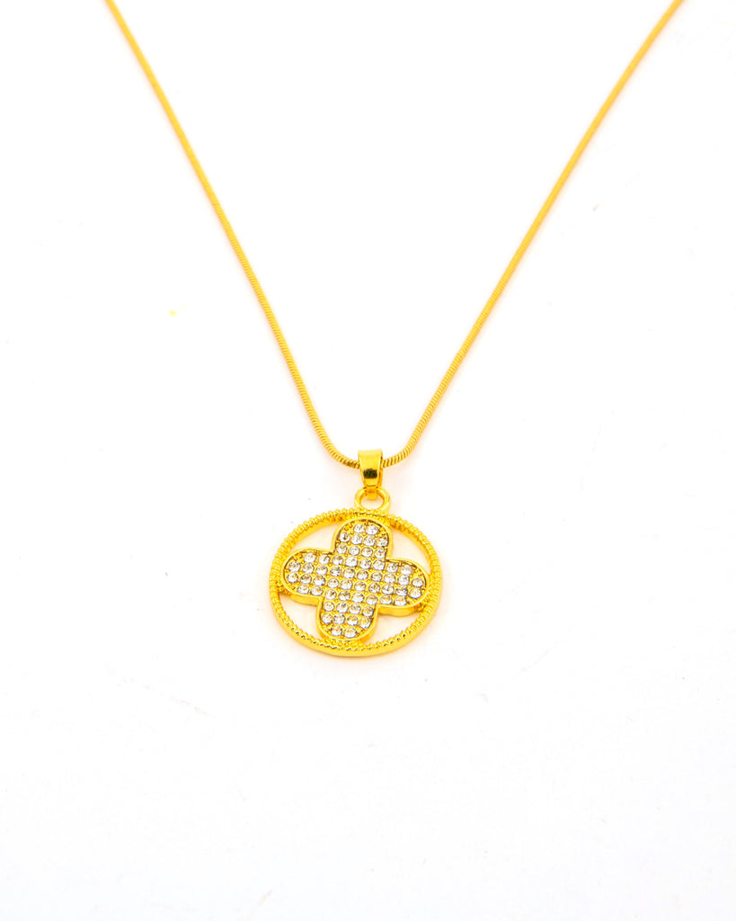 ROUND PLUS SHAPED GOLD PLATED PENDANT NECKLACE 2447 - قلادة