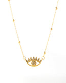 CRYSTAL EVIL EYE SHAPED GOLD PLATED PENDANT W/BALL CHAIN NECKLACE 2444 - قلادة