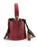 ROUND TWIN HANDLES LINING PATTERN LEATHER HAND BAG 2418 - حقيبة