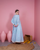 V-neck embroidered with dots stylish Klosh and Gathered design, Long sleeves and cotton kaftan 2622 - قفطان