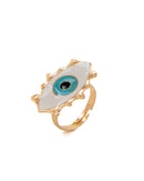EVIL EYE SHAPED GOLD PLATED RING 2452 - خاتم