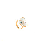 EVIL EYE CENTERED WHITE HEART SHAPED GOLD PLATED RING 2451 - خاتم