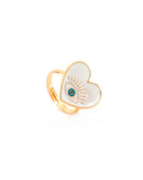 EVIL EYE CENTERED WHITE HEART SHAPED GOLD PLATED RING 2451 - خاتم